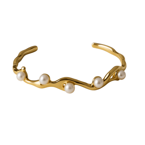 Wavy Gold Cuff with Pearls