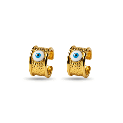 Bold Evil Eye Hammered Gold Earrings