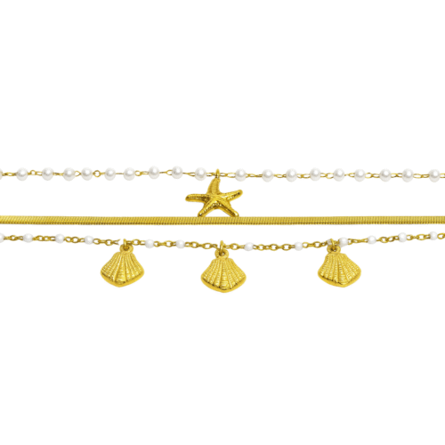 Ocean Whisper Three-Layered Anklet Set