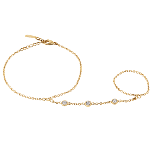 Golden Solitaire Hand Chain Bracelet