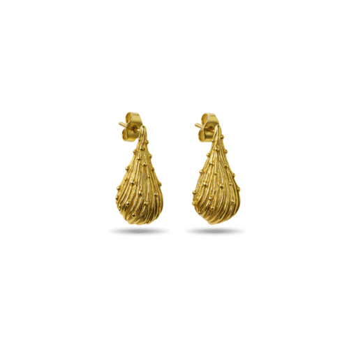 Textured Golden Teardrop Stud Earrings