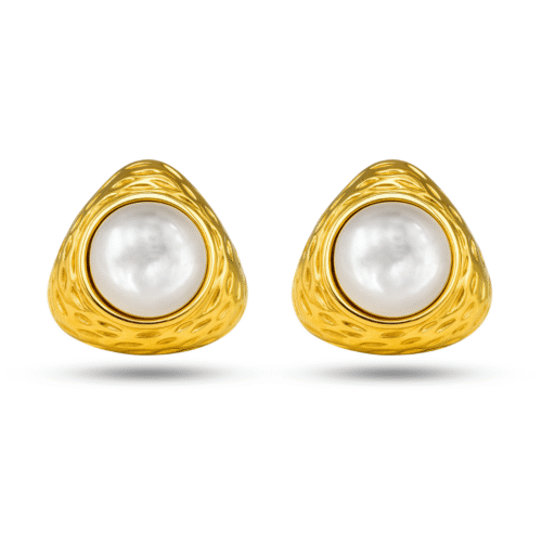 Pearl & Gold Pyramid Earrings
