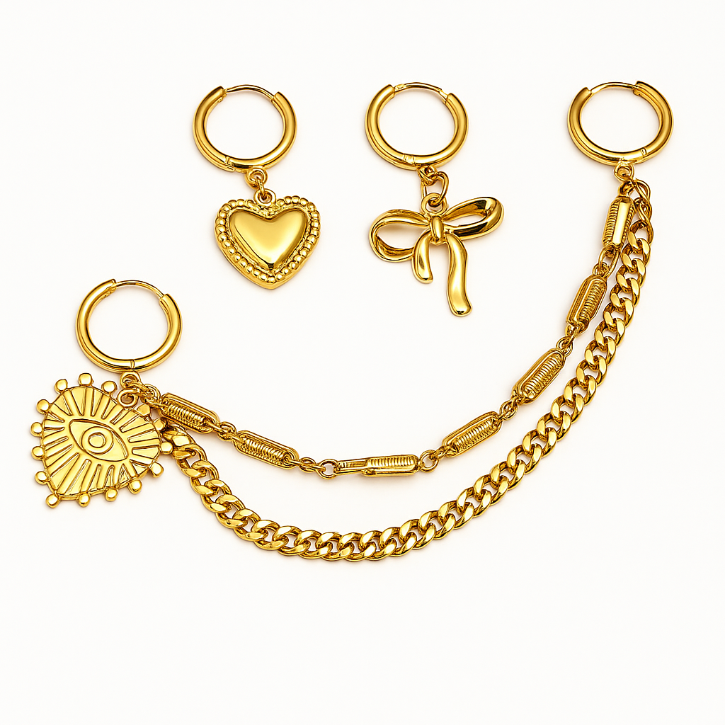 Golden Charm Chain Link Earring Set