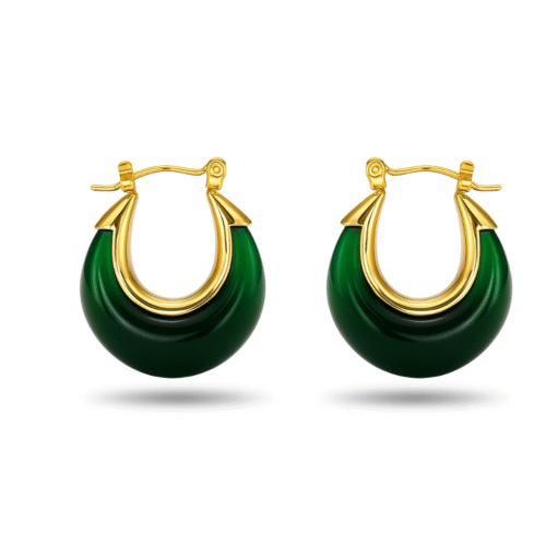 Forest Green Gold Hoop Earrings