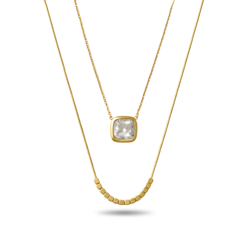 Radiant Cushion Two Layer Gold Necklace
