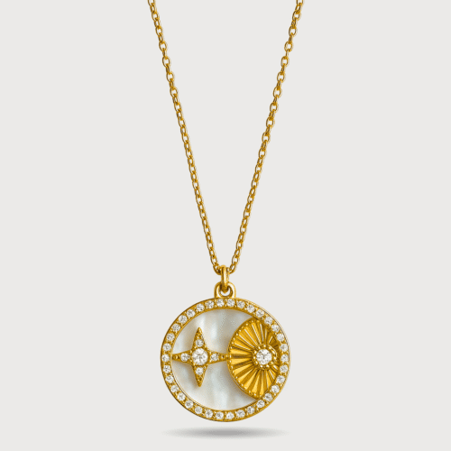 Golden Celestial Disc Pendant Necklace
