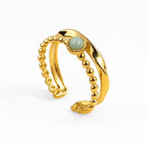 Golden Vines Green Bead Ring