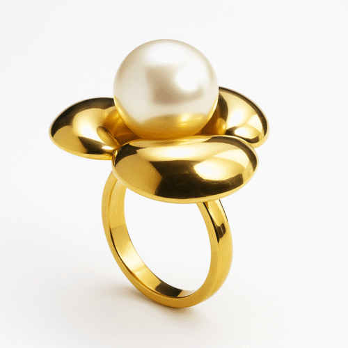 Gilded Bloom Pearl Cocktail Ring